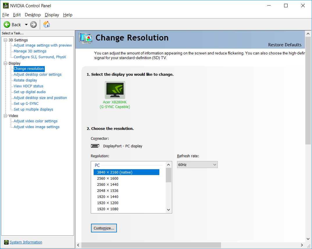 NVIDIA Control Panel screenshot