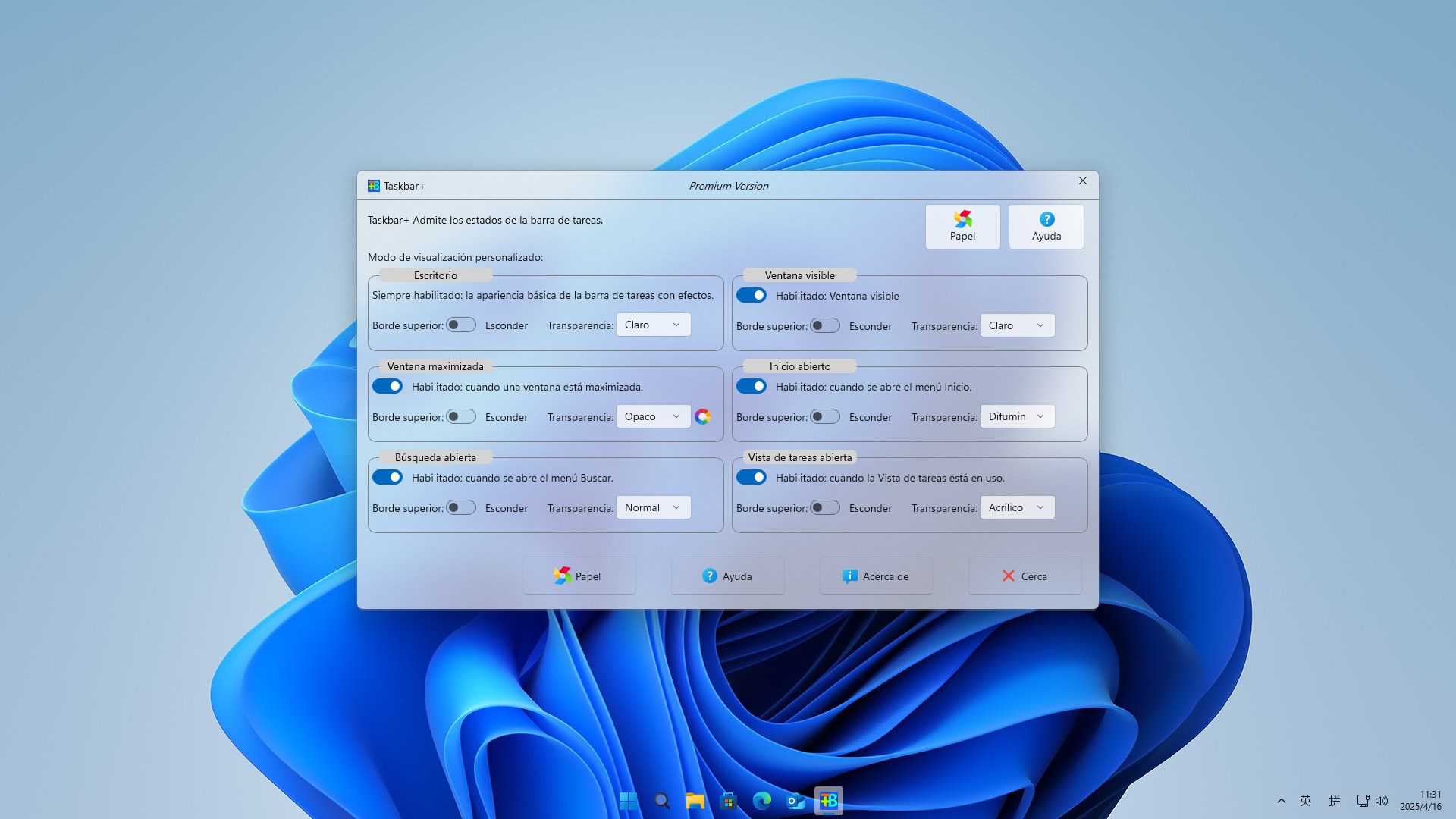 Captura de pantalla de Taskbar+