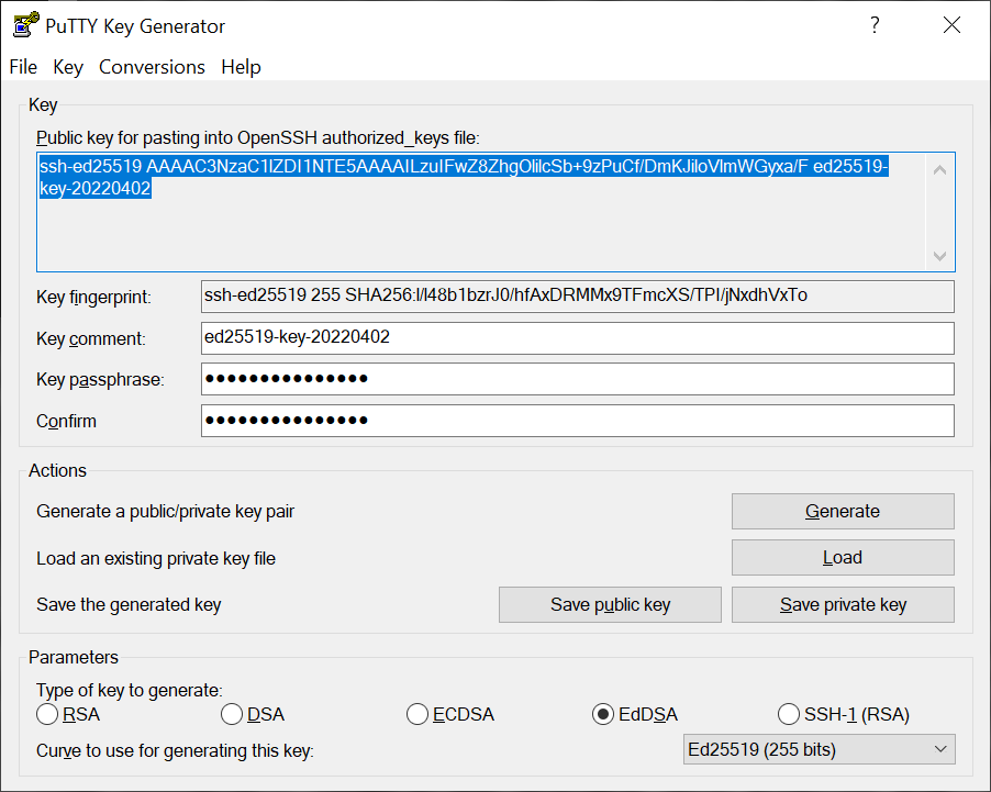 Captura de pantalla de PuTTY