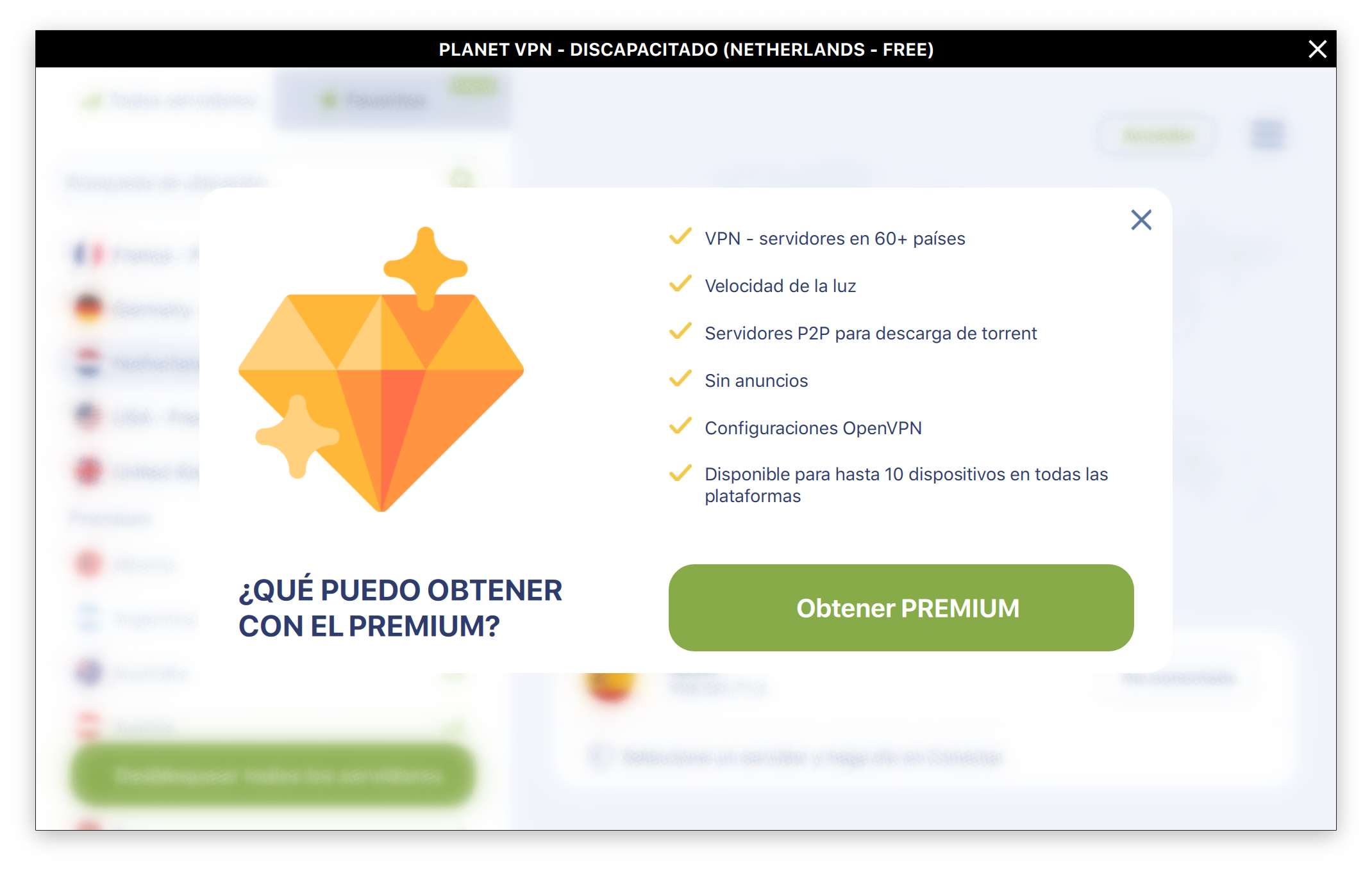 Captura de pantalla de VPN ilimitado - Planet VPN