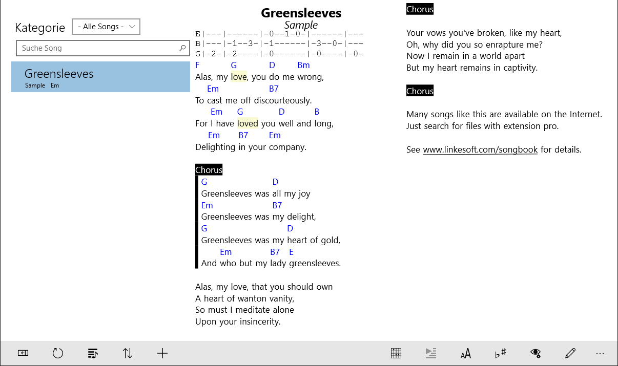 SongBook for Windows Tablets Screenshot