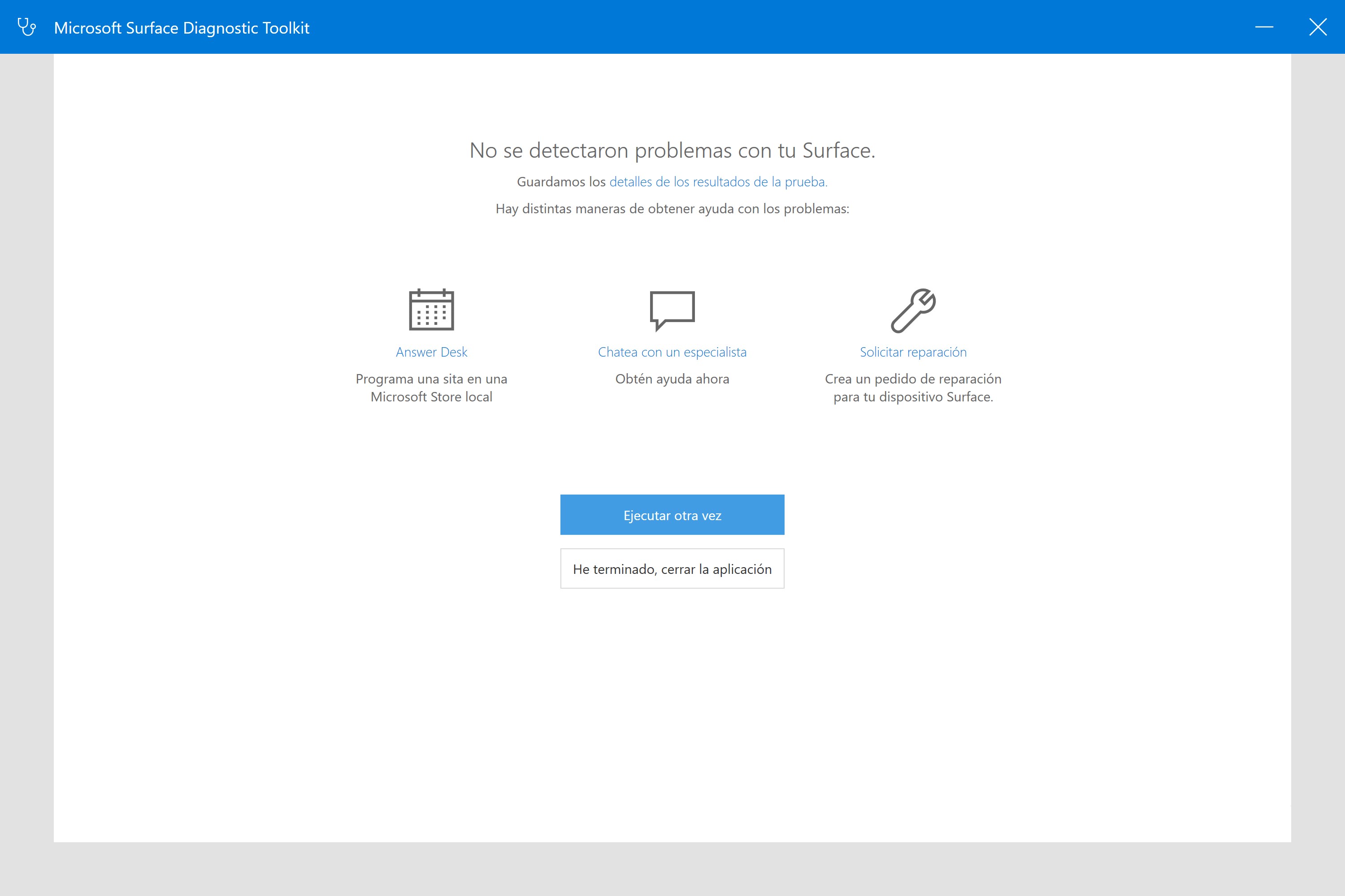 Captura de pantalla de Kit de herramientas de diagnóstico de Surface