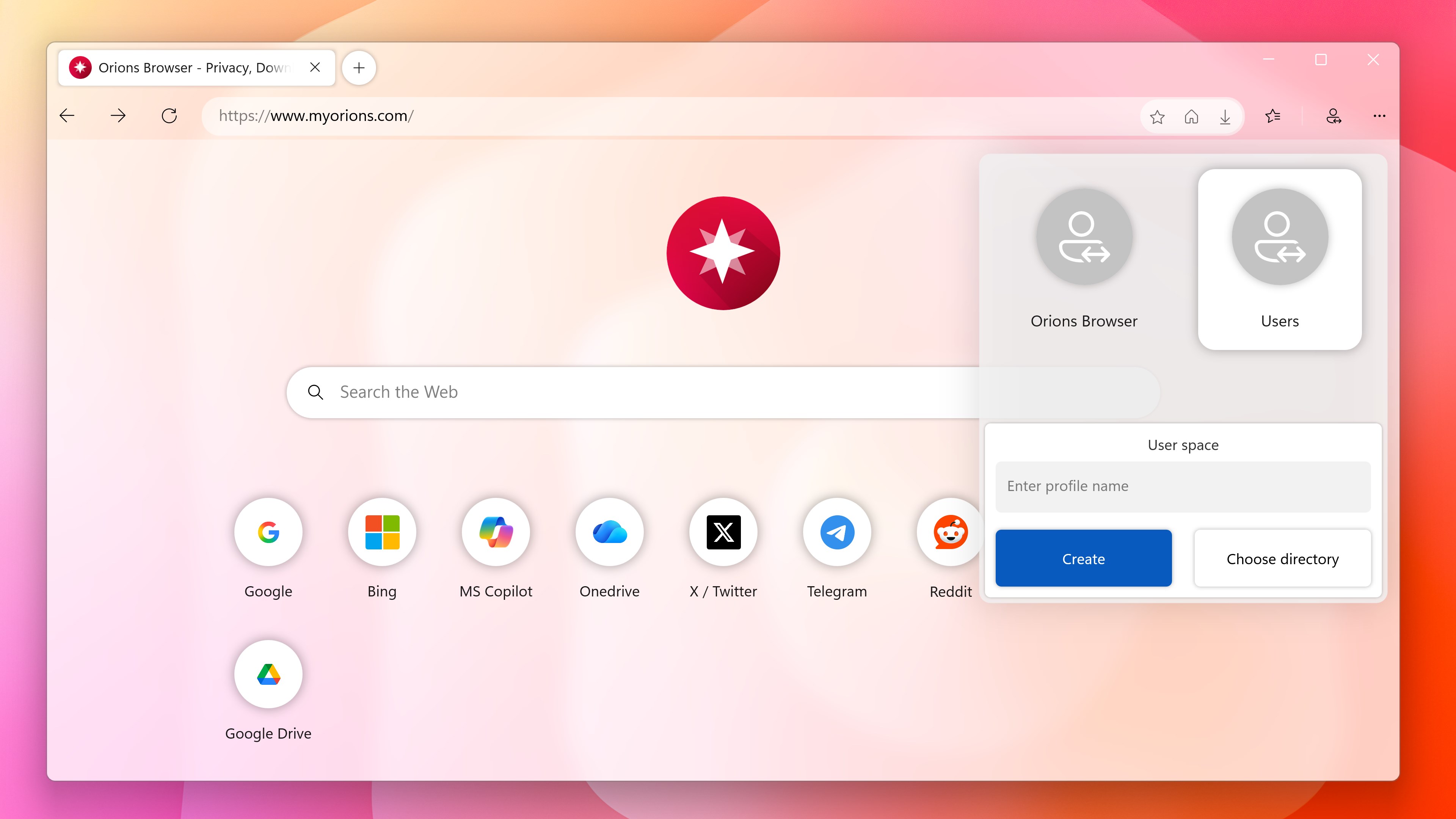 Orions Browser Screenshot