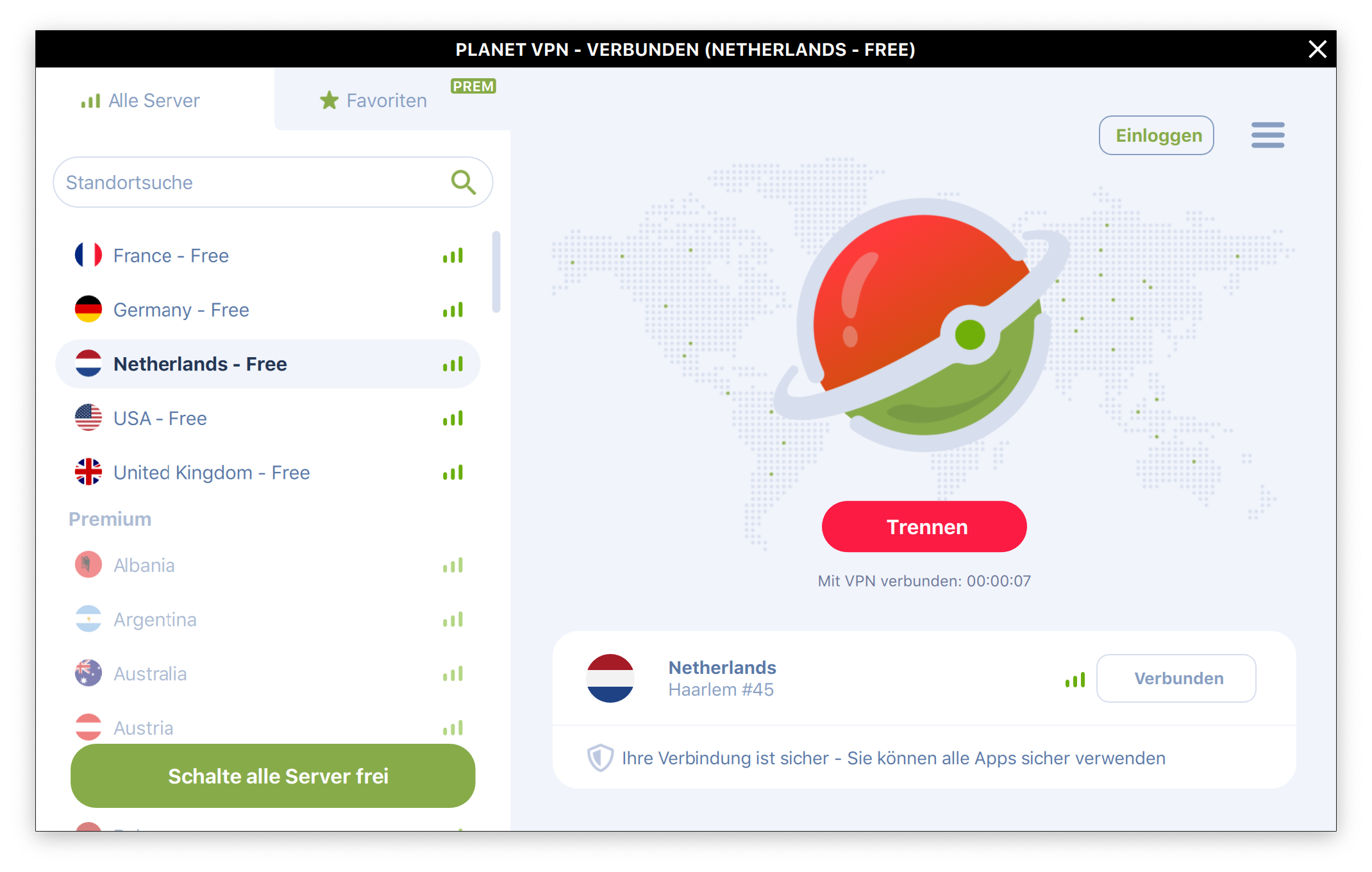 Unbegrenztes VPN - Planet VPN Screenshot