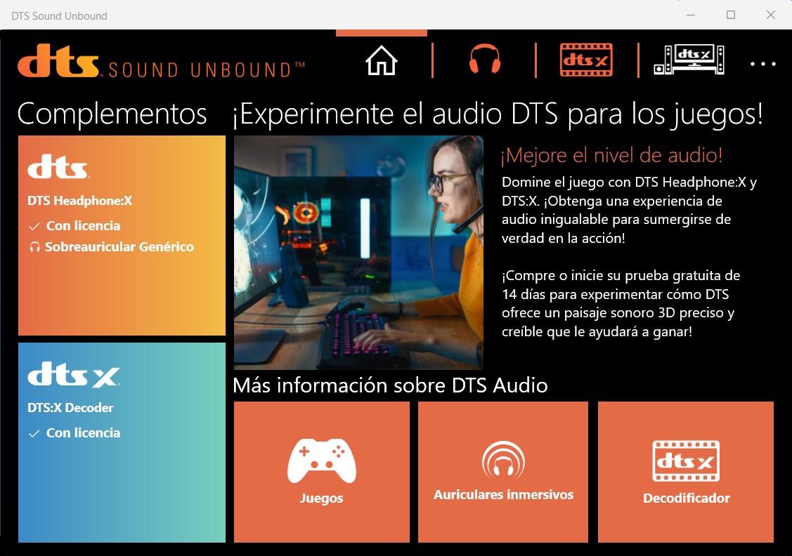 Captura de pantalla de DTS Sound Unbound