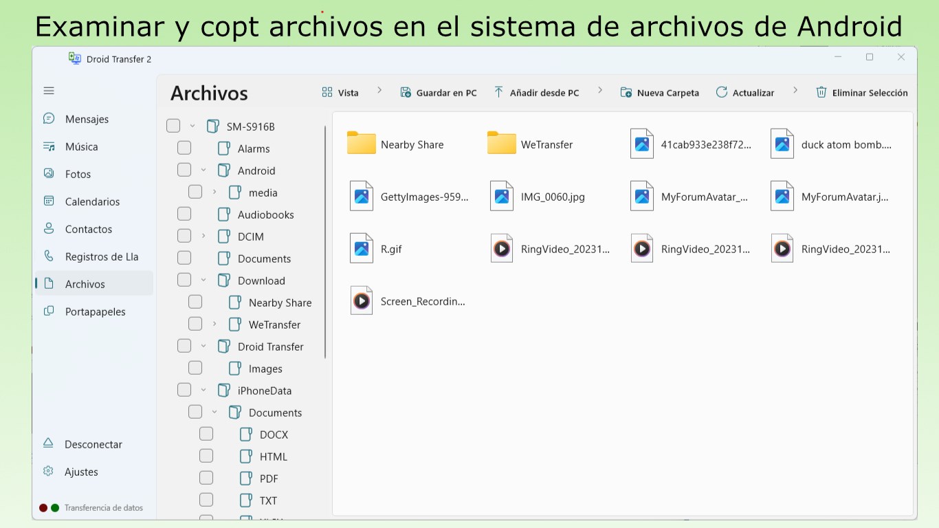 Captura de pantalla de Droid Transfer