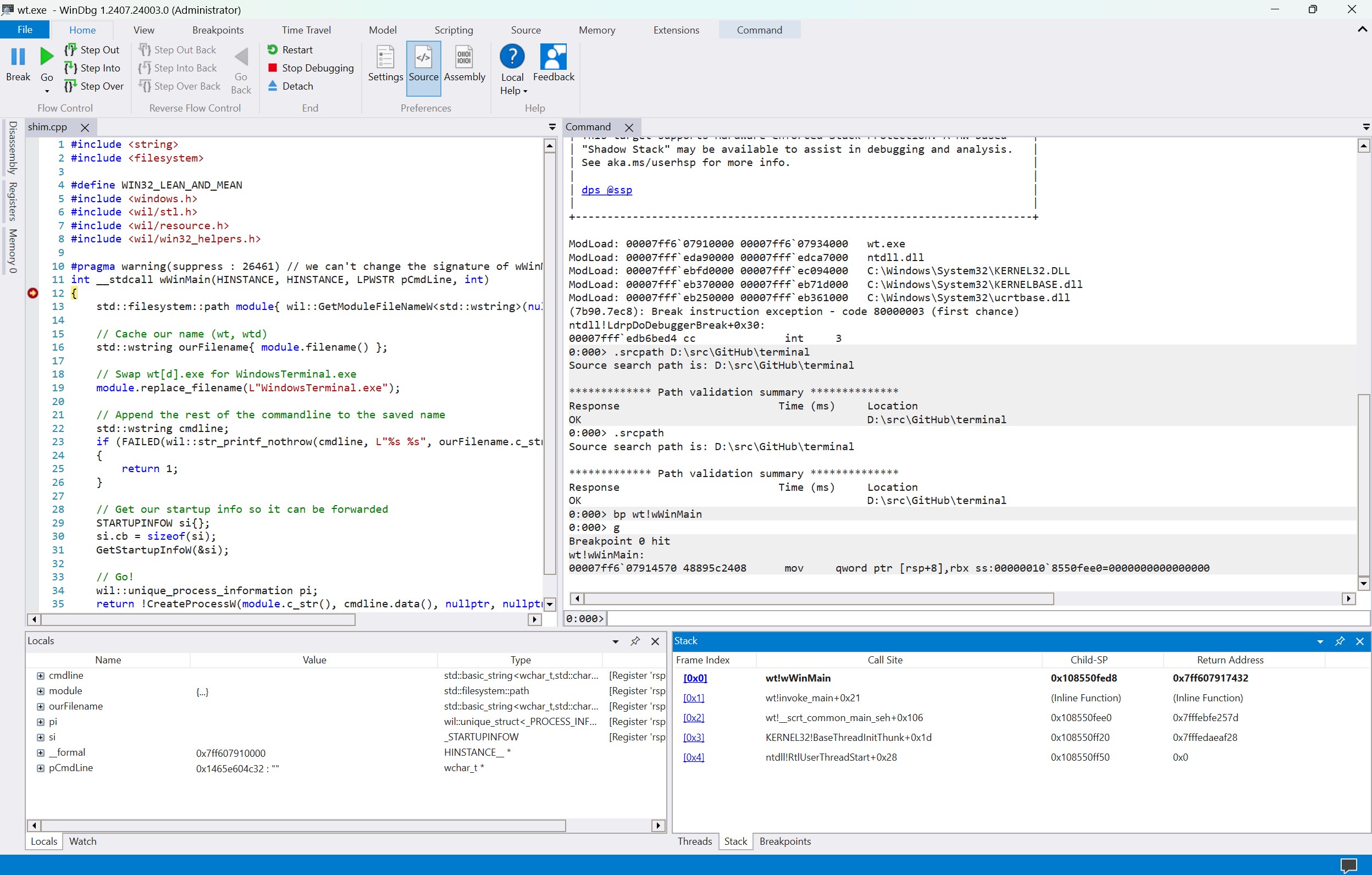 WinDbg screenshot