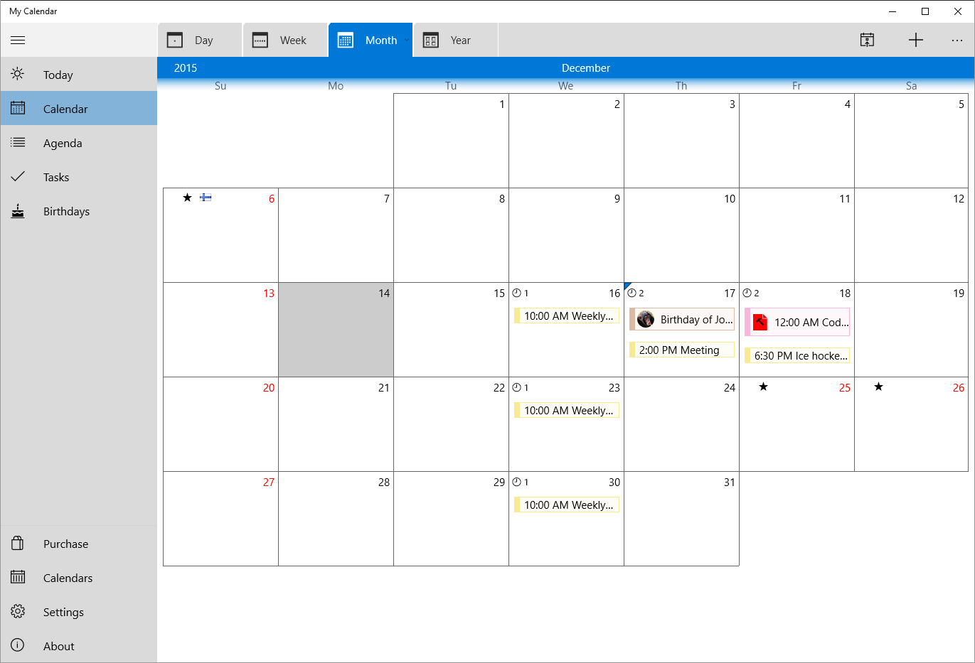 My Calendar screenshot