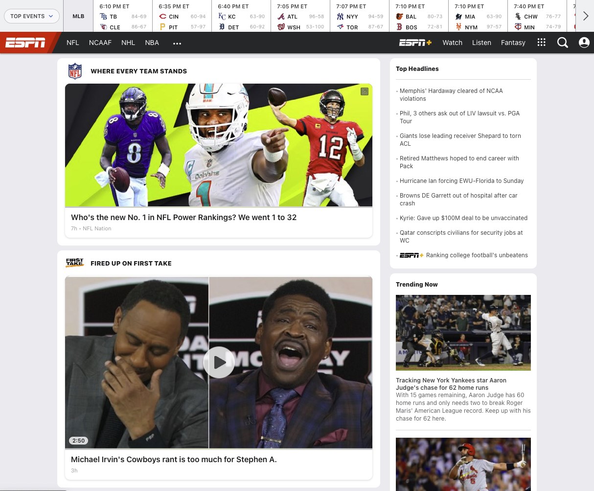 Captura de pantalla de ESPN