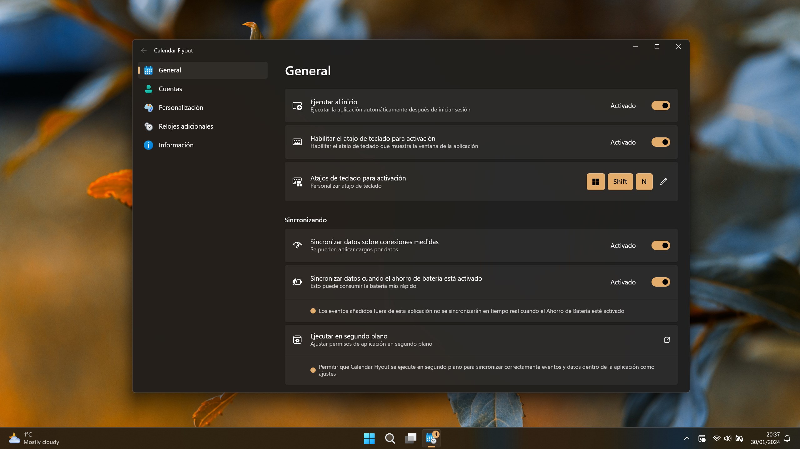 Captura de pantalla de Calendar Flyout