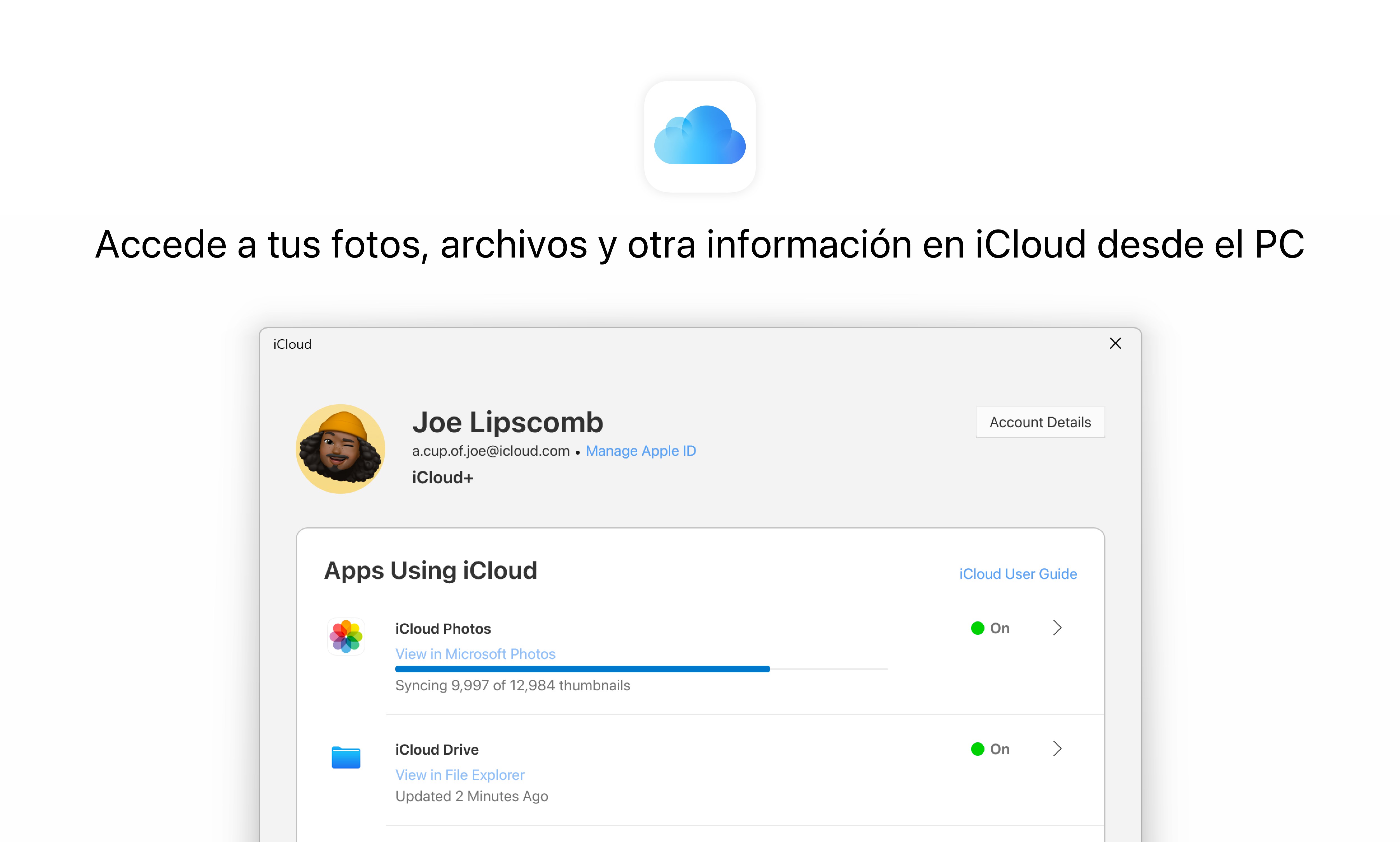 Captura de pantalla de iCloud