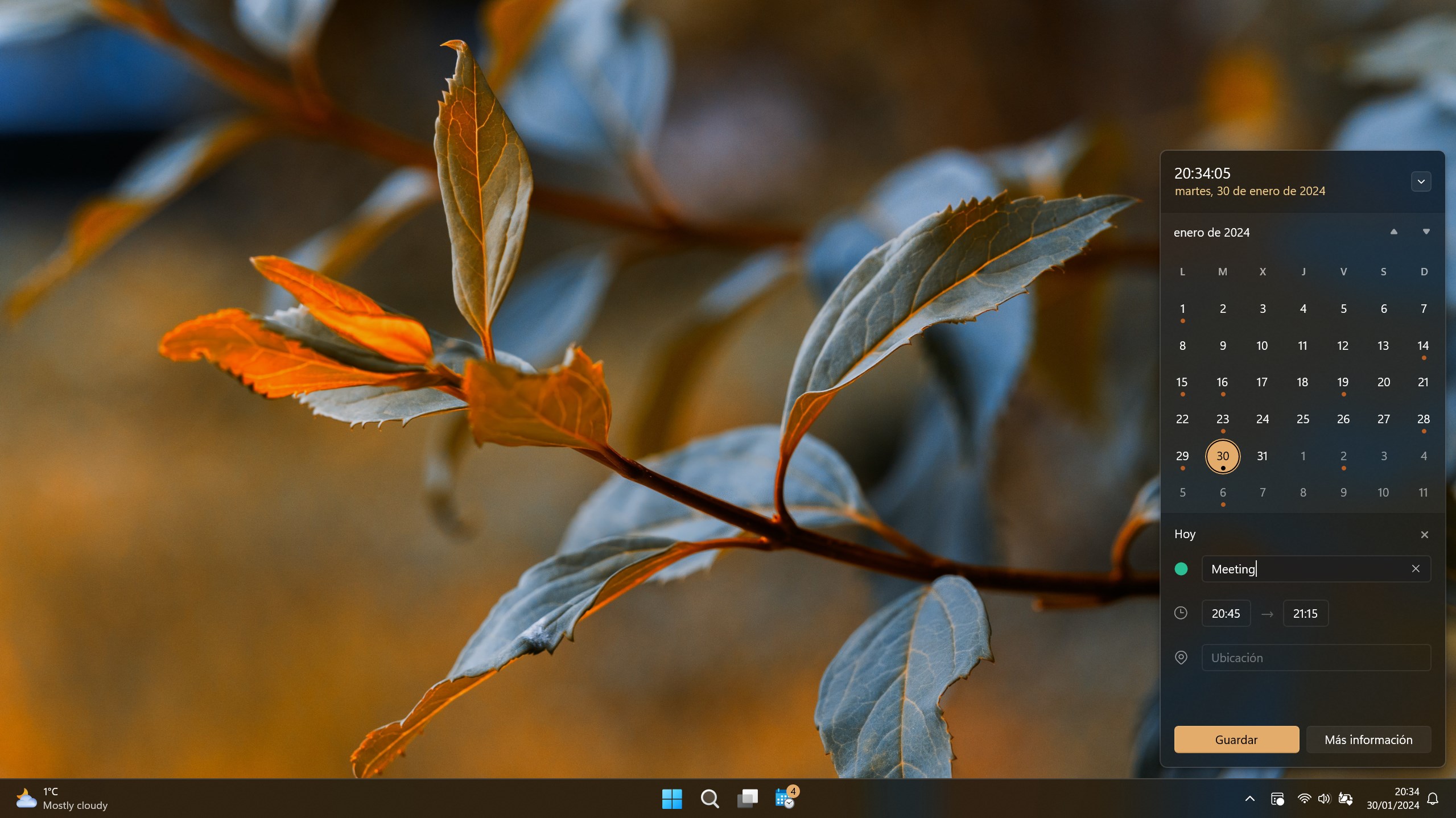 Captura de pantalla de Calendar Flyout