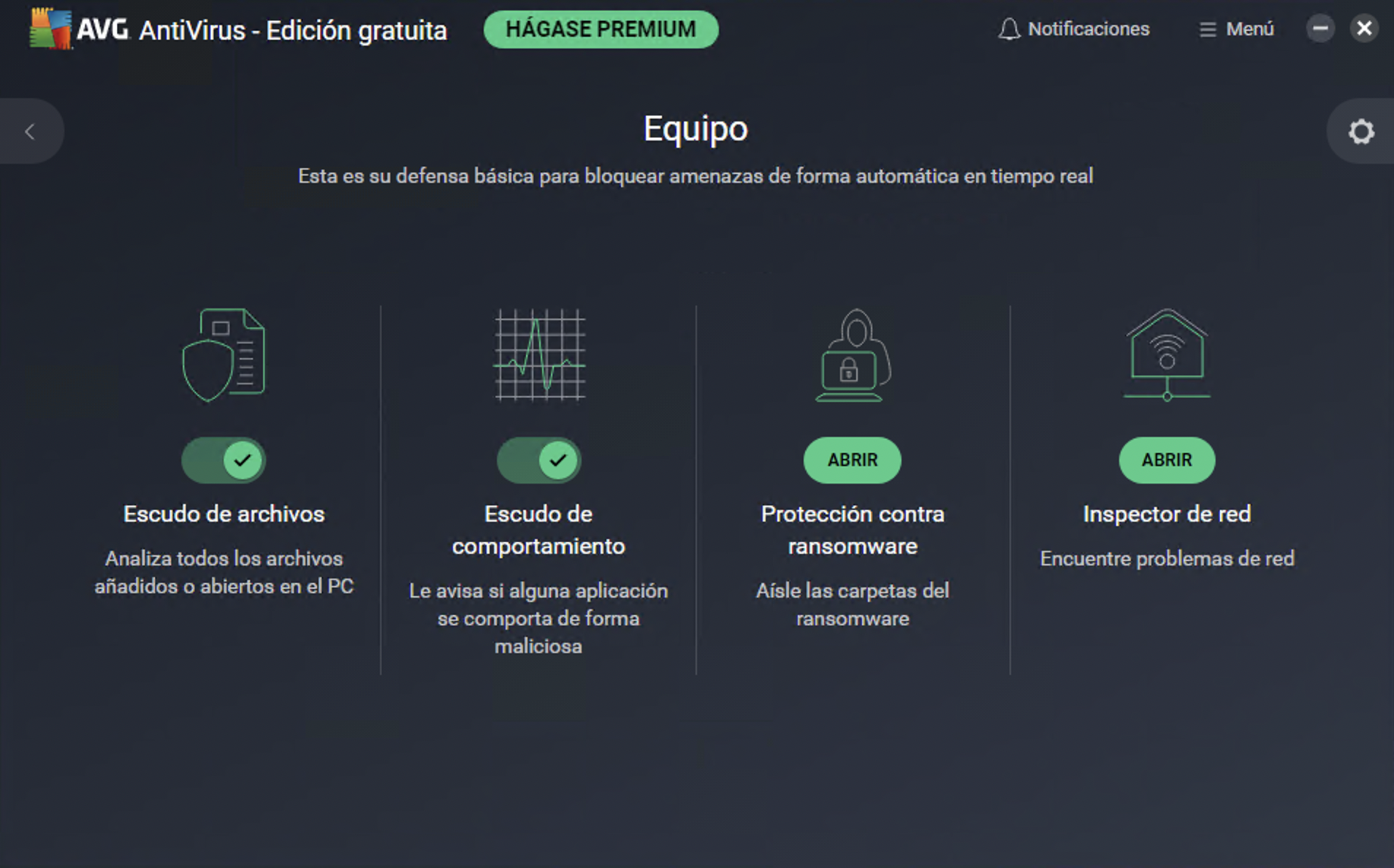 Captura de pantalla de AVG AntiVirus Free