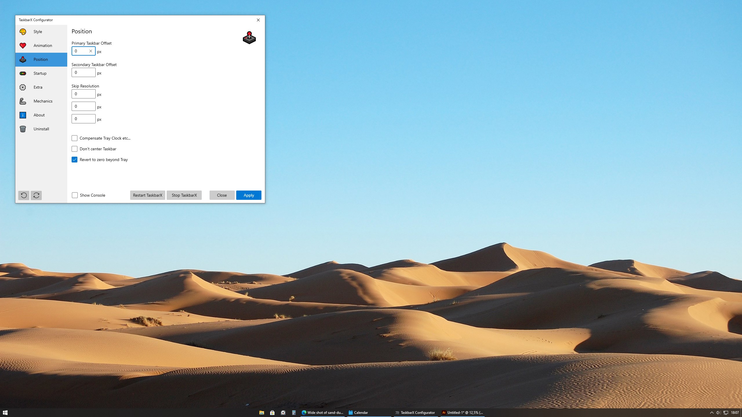 Captura de pantalla de TaskbarX
