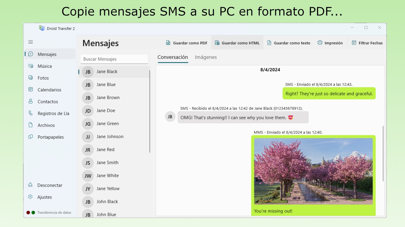 Captura de pantalla de Droid Transfer