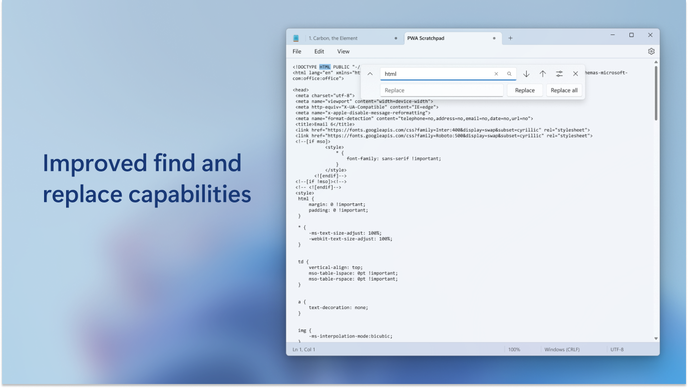Captura de pantalla de Windows Notepad