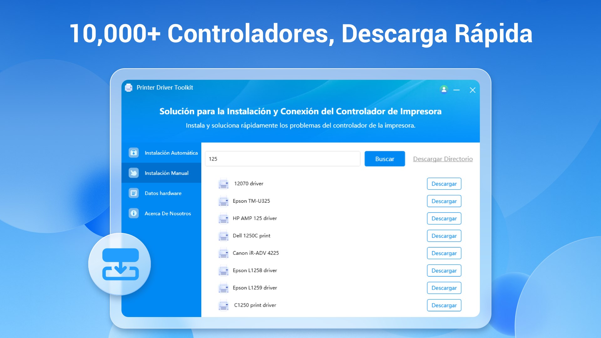 Captura de pantalla de Printer Driver - Controlador Instalación y Reparación