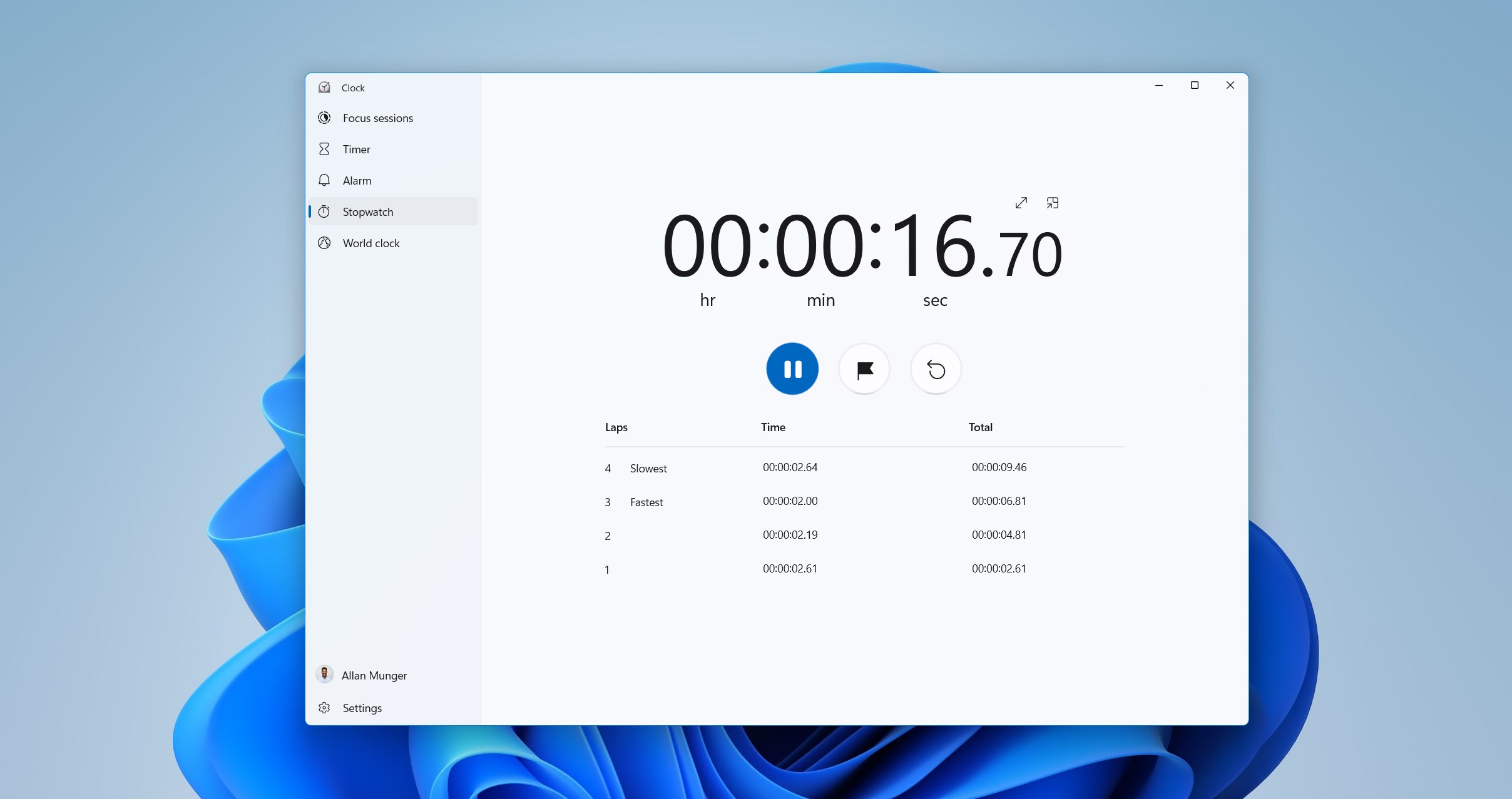 Captura de pantalla de Alarmas y reloj de Windows