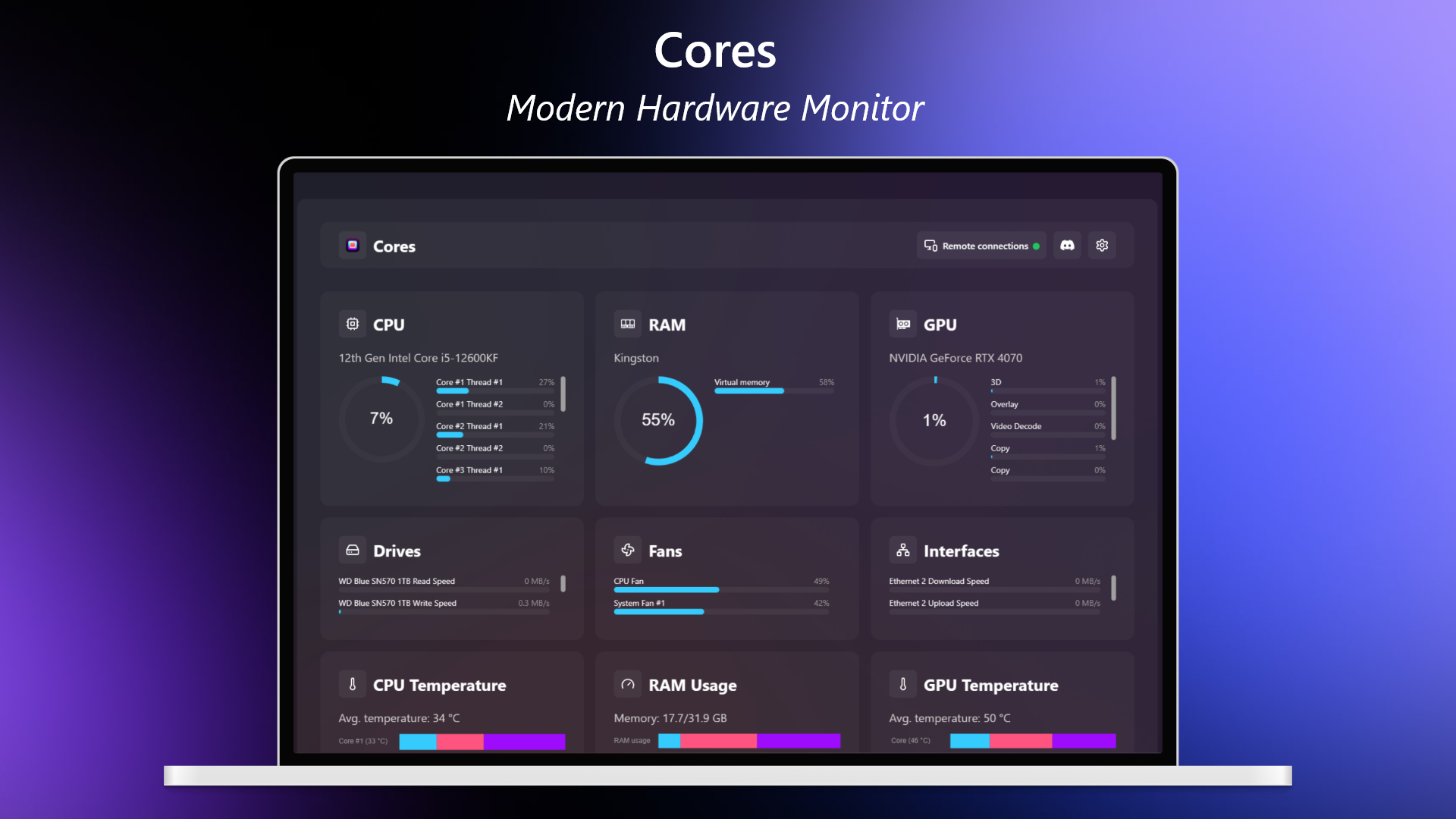Cores - Modern Hardware Monitor Screenshot