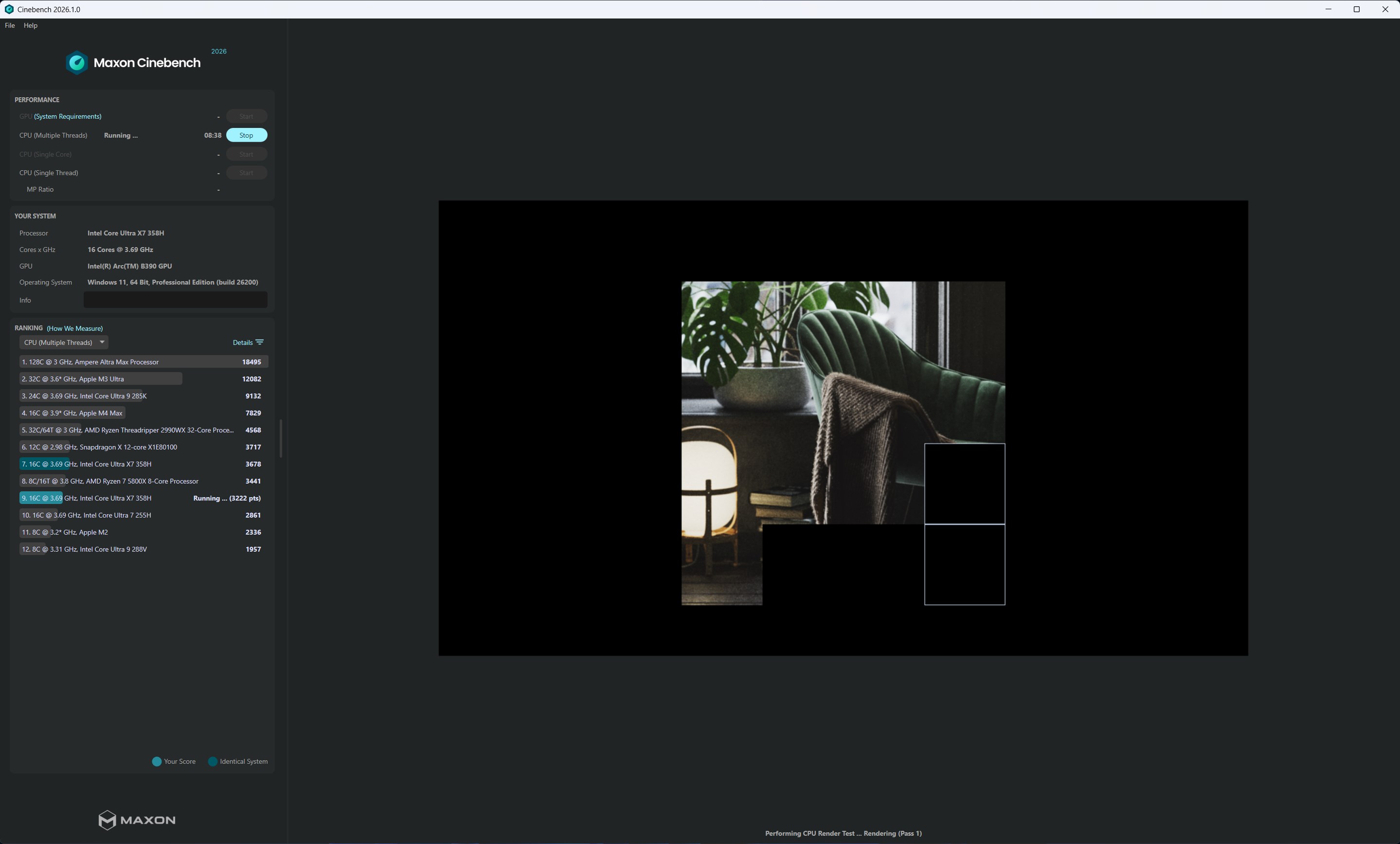 Captura de pantalla de Cinebench