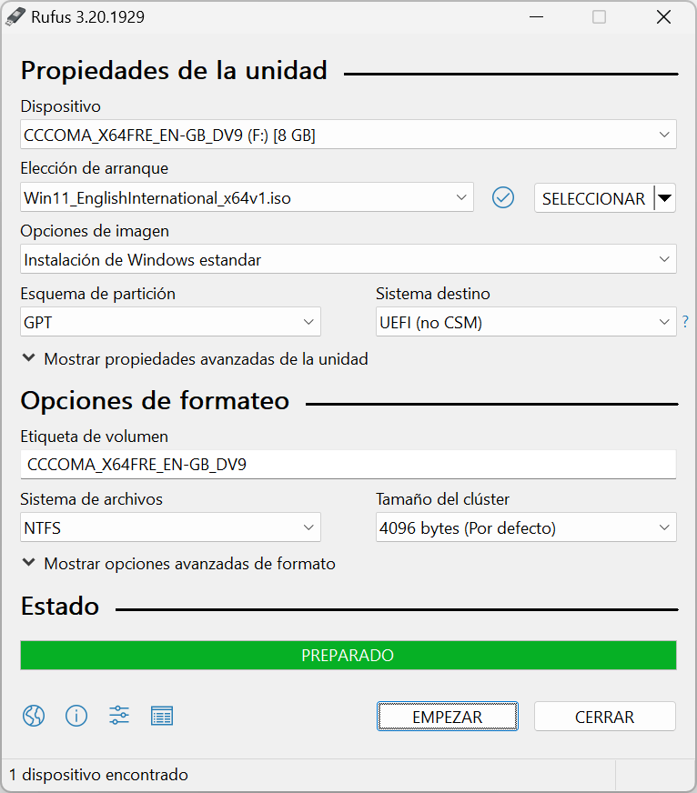 Captura de pantalla de Rufus