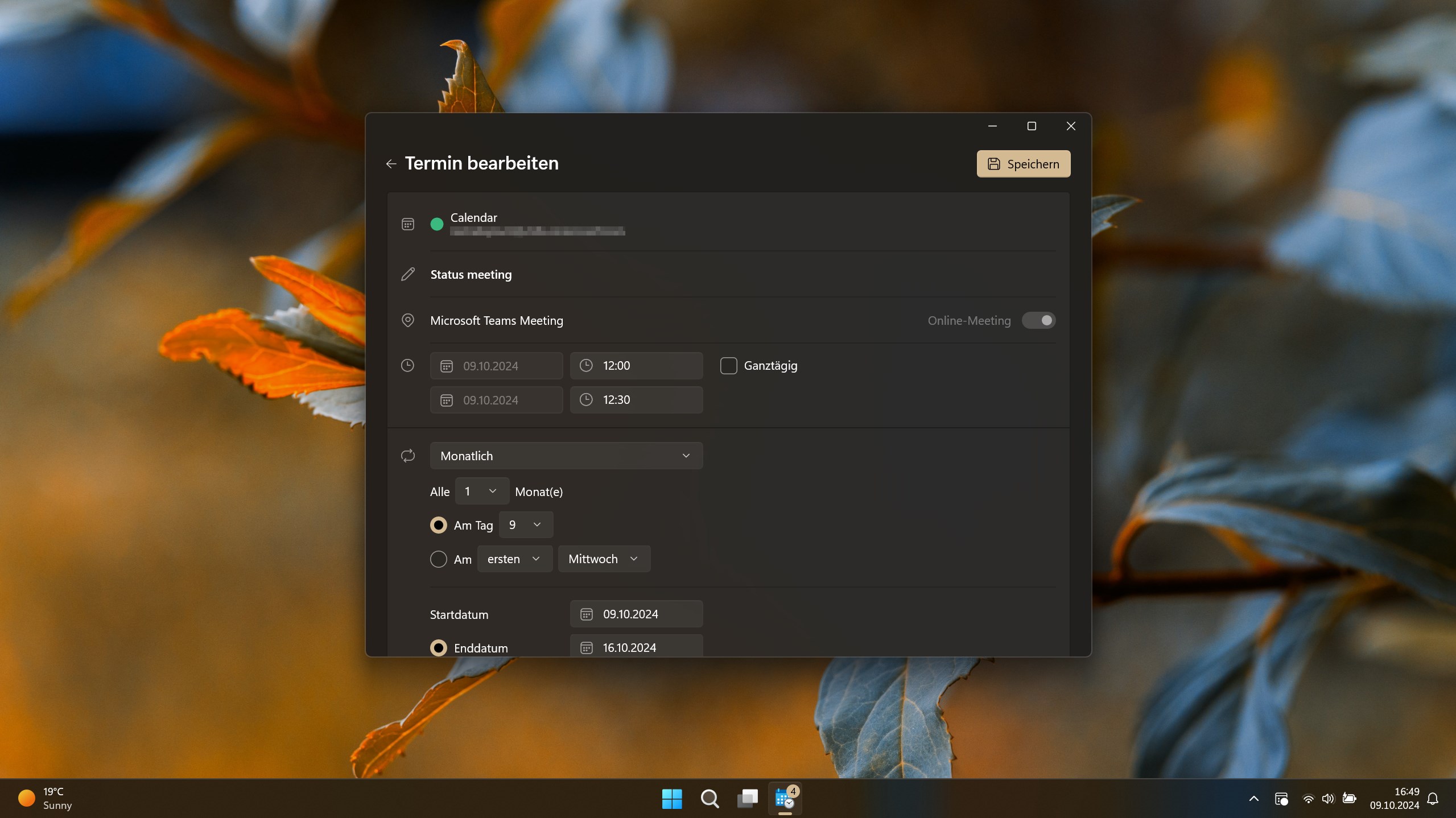 Calendar Flyout Screenshot
