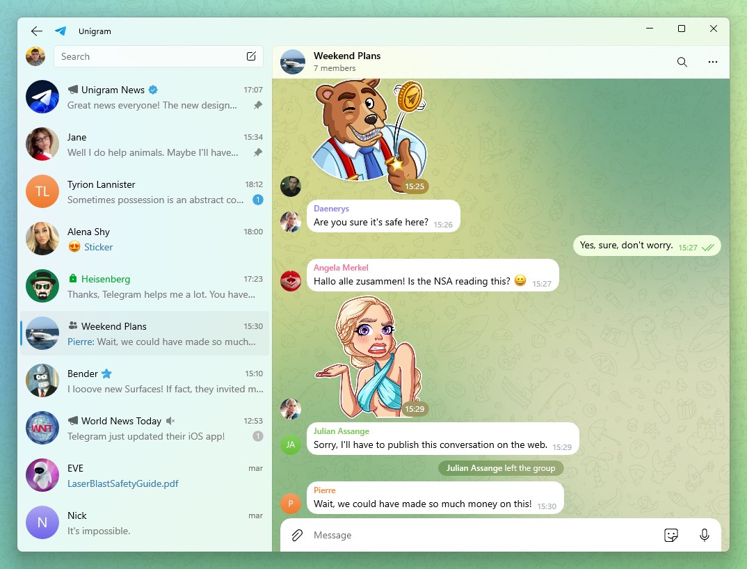 Telegram for Windows (Unigram) screenshot