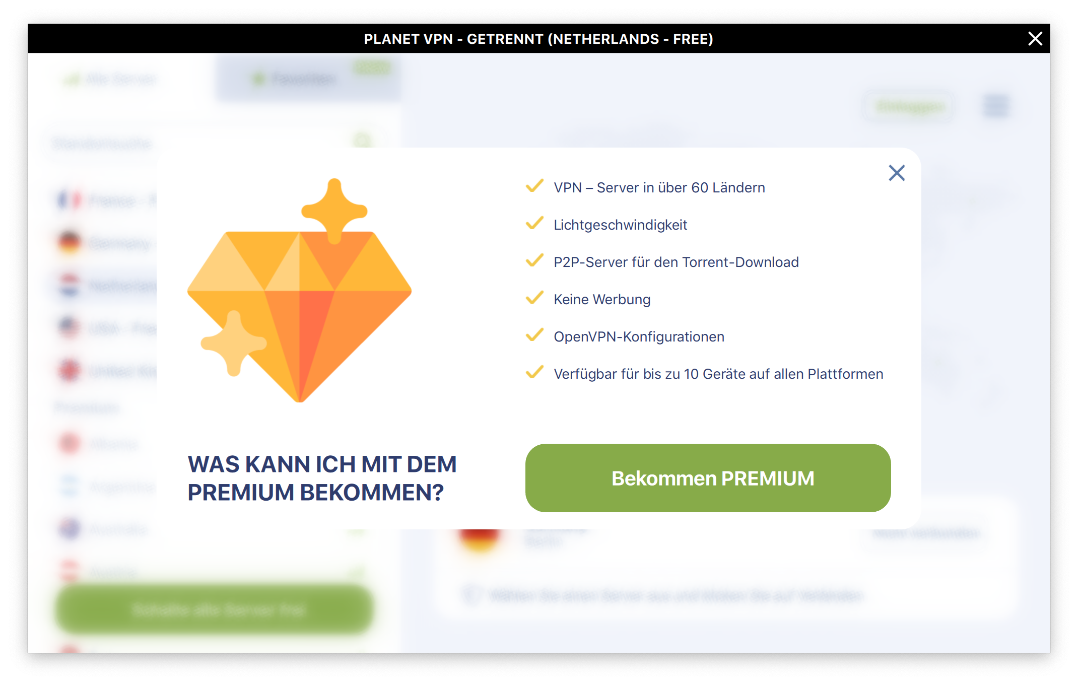 Unbegrenztes VPN - Planet VPN Screenshot