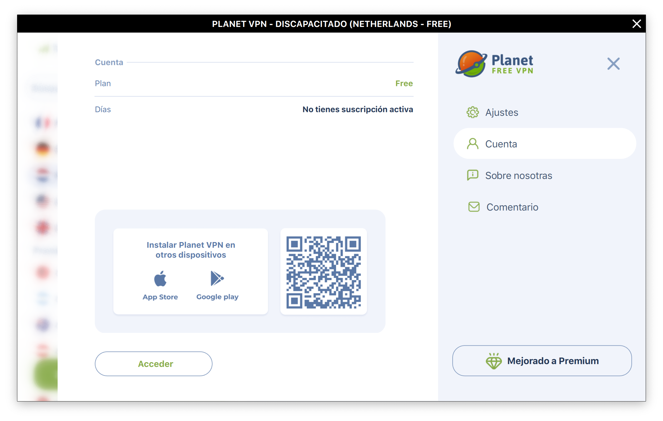Captura de pantalla de VPN ilimitado - Planet VPN