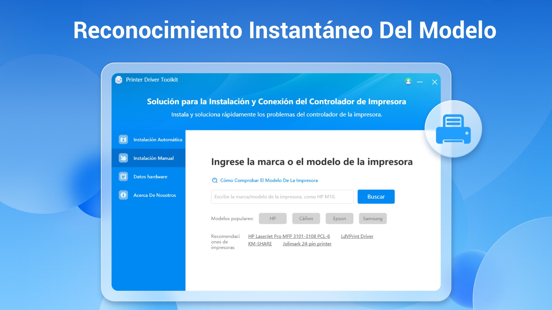 Captura de pantalla de Printer Driver - Controlador Instalación y Reparación