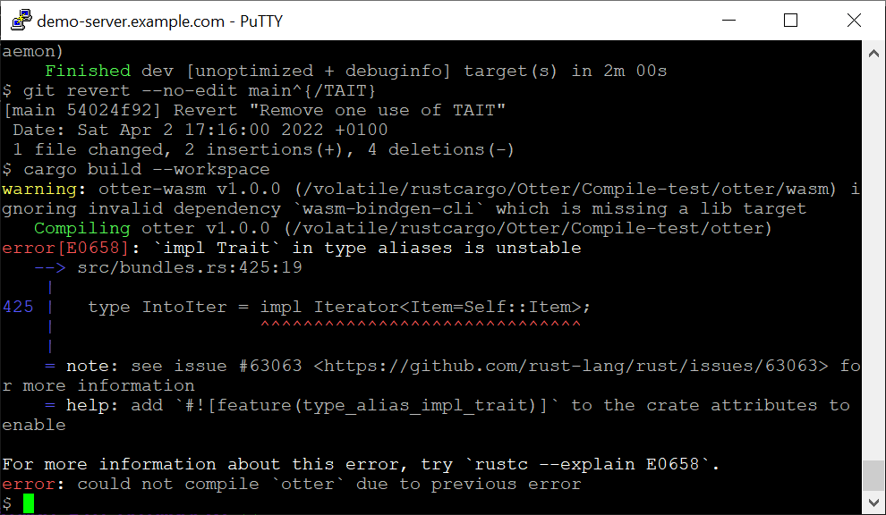 Captura de pantalla de PuTTY