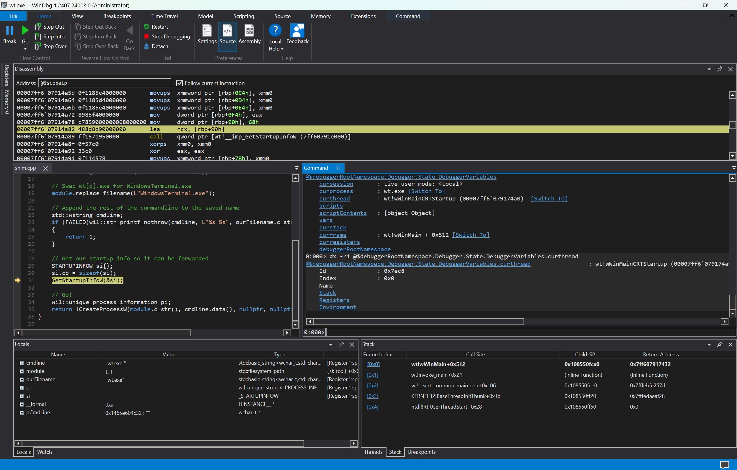WinDbg screenshot