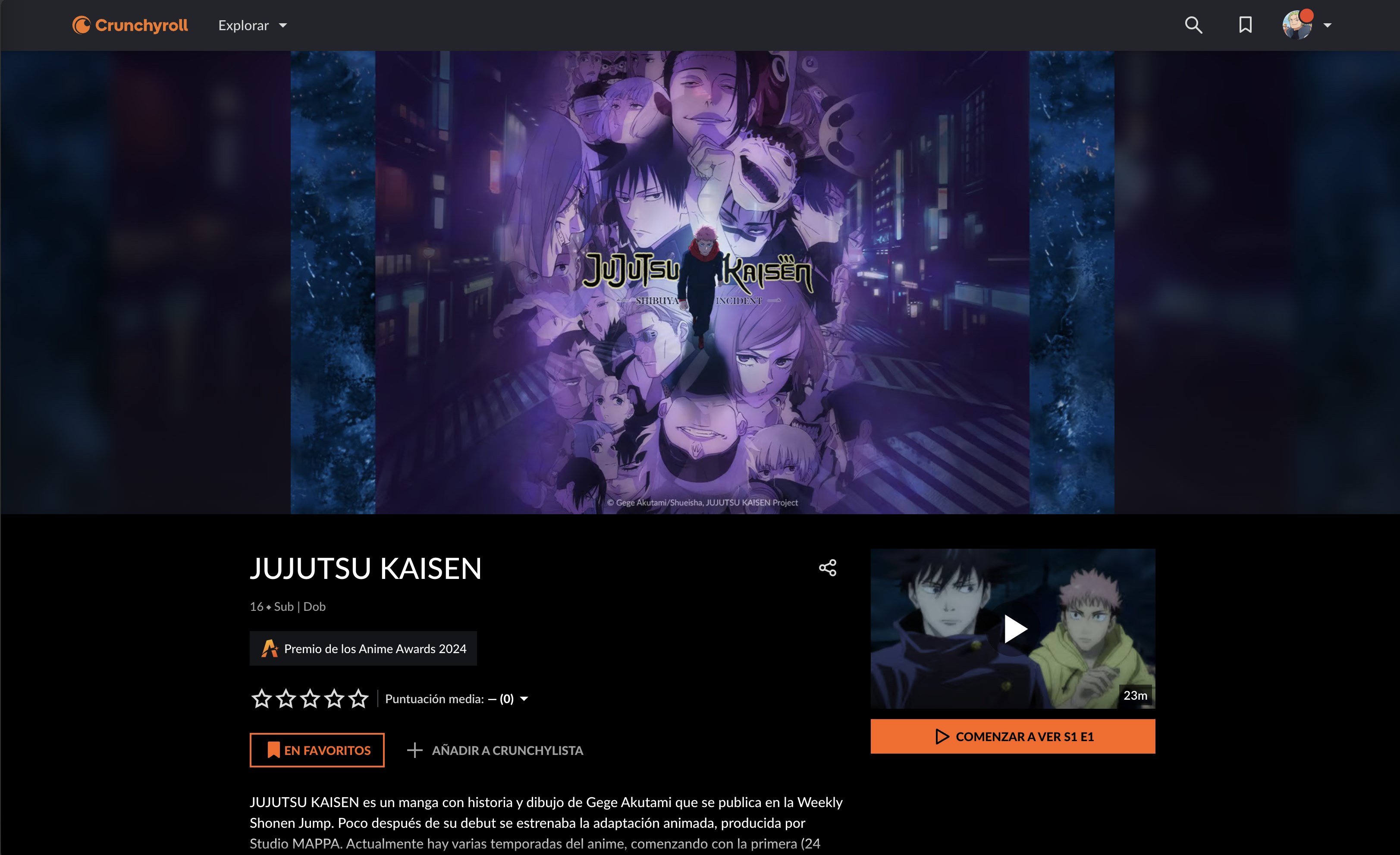 Captura de pantalla de Crunchyroll