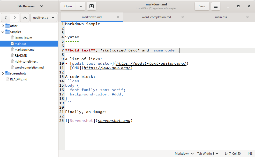 gedit text editor Screenshot