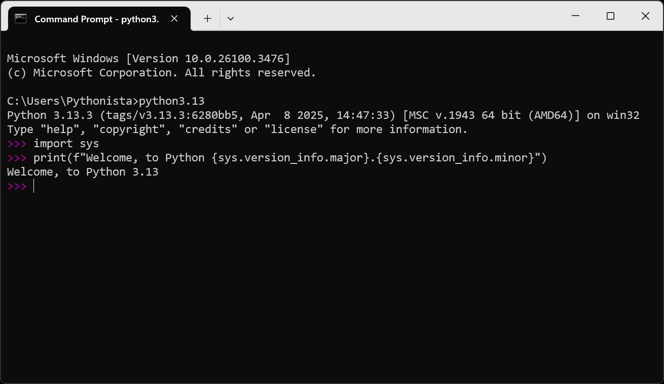 Captura de pantalla de Python 3.13