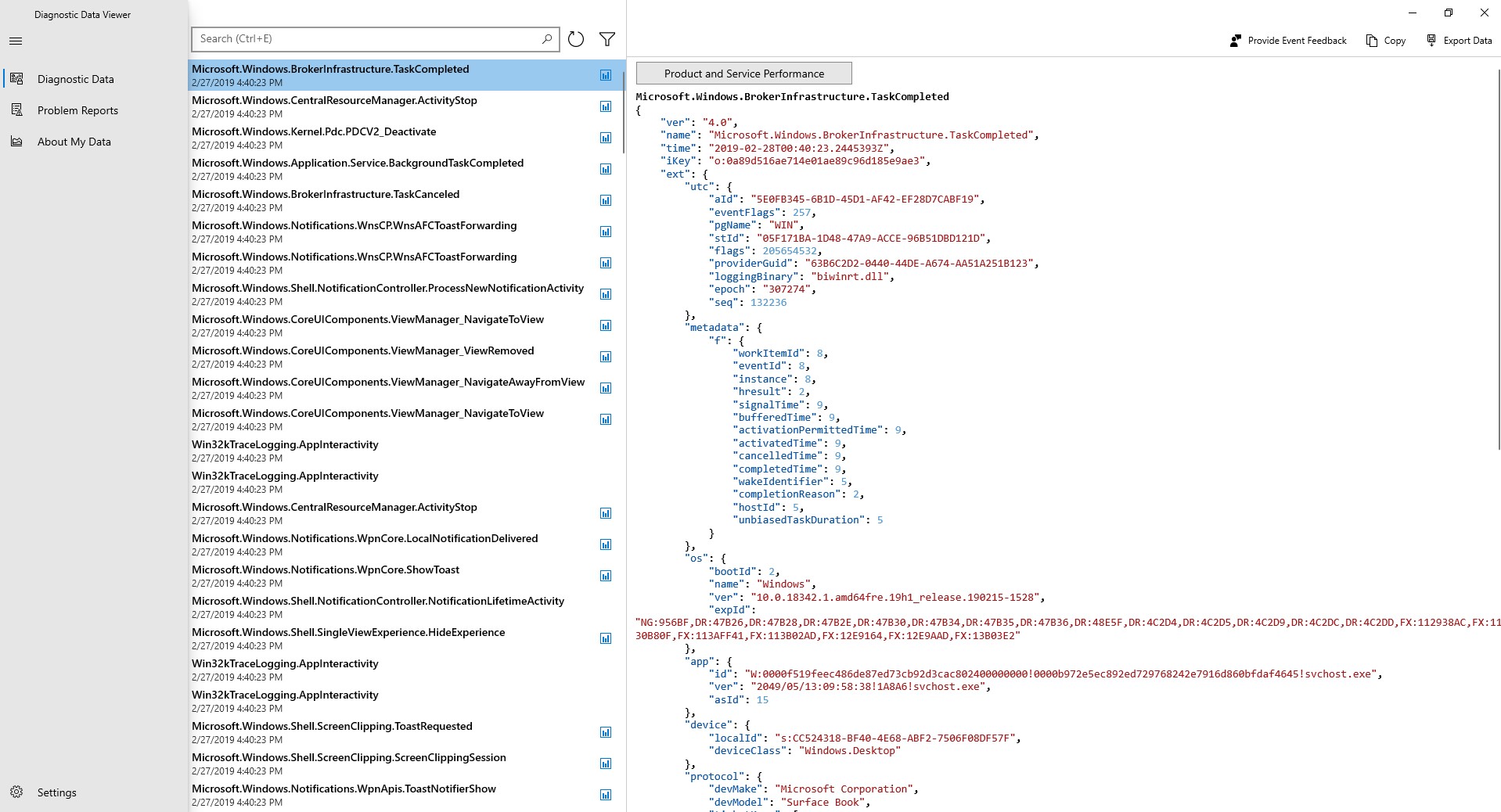 Diagnostic Data Viewer screenshot