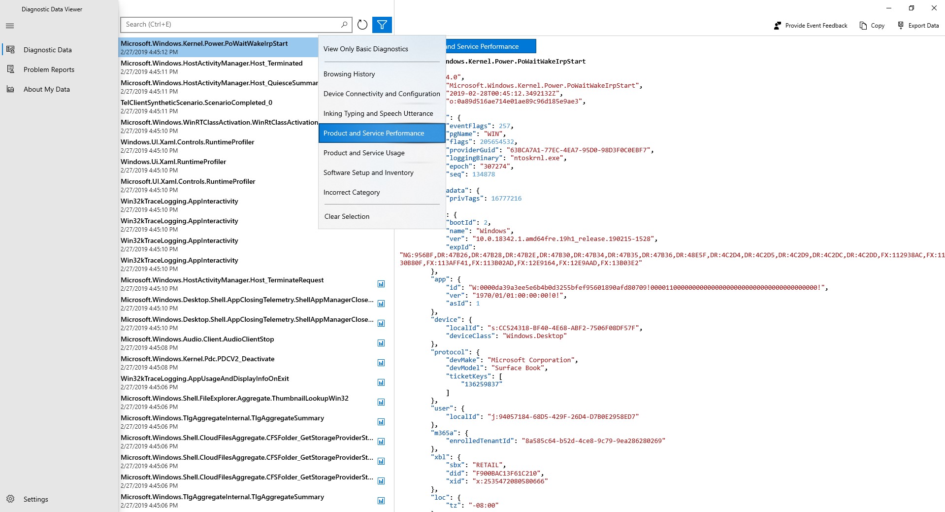 Diagnostic Data Viewer screenshot